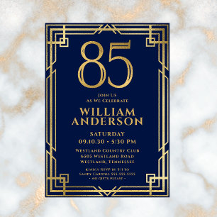 Invitation Photo d'anniversaire 85 ans bleu marine or