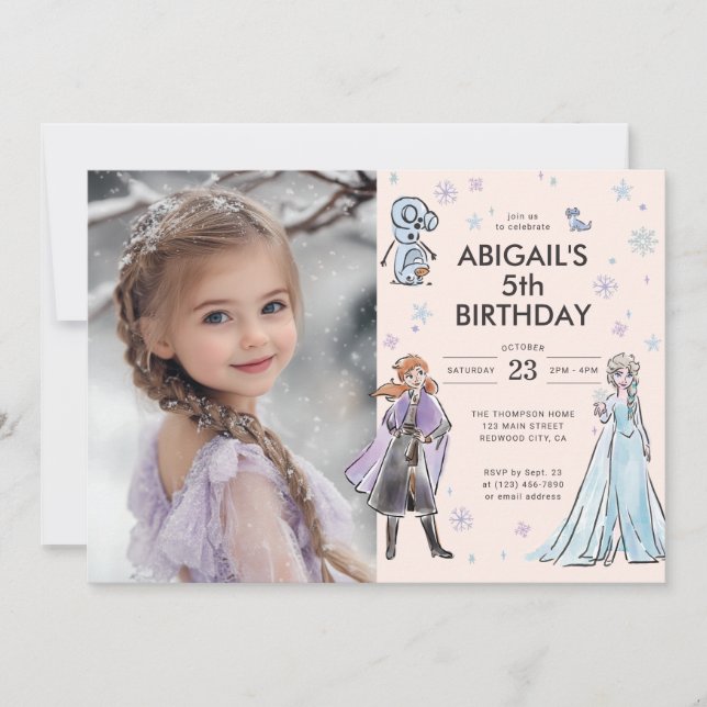 Invitation Photo d'anniversaire Anna, Elsa & Olaf Girl's Froz (Devant)