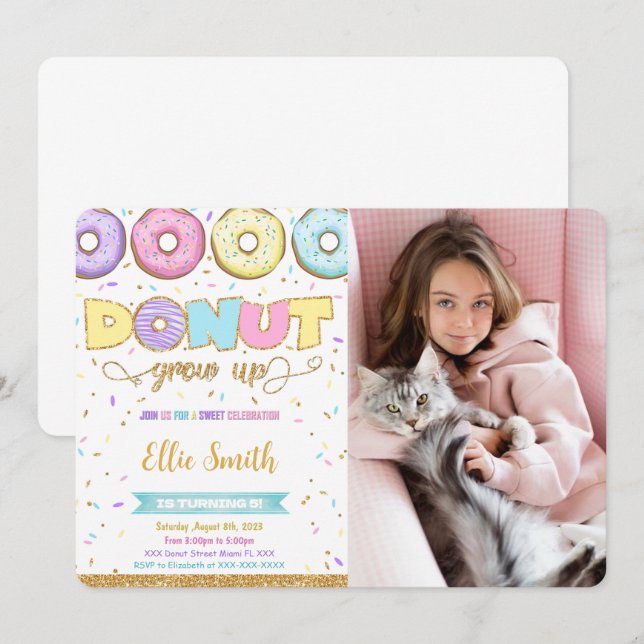 Invitation photo d'anniversaire avec donut (Devant / Derrière)