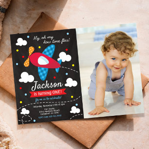 Invitation photo d'anniversaire Avion Le temps p