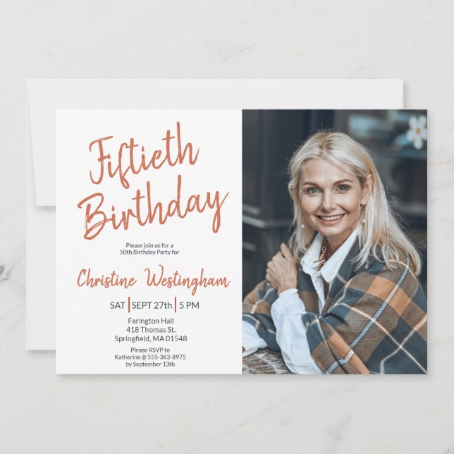 Invitation Photo d'anniversaire cinquantième Rustique Boho Sc (Devant)