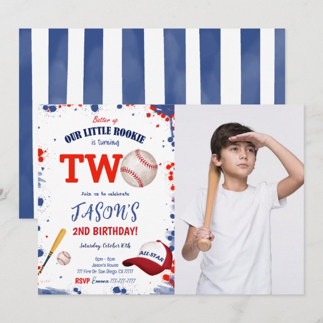 Invitation photo d'anniversaire de 2 ans de baseba (Devant / Derrière)