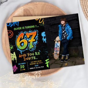 Invitation Photo d'anniversaire de 7 ans de Neon Graffiti Six