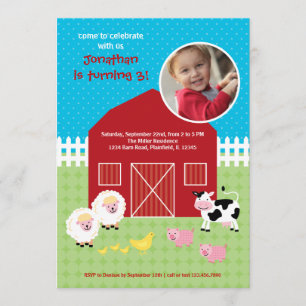 Invitation photo d'anniversaire de Barn Animals