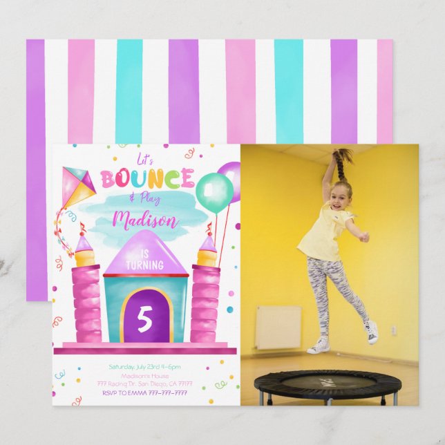 Invitation photo d'anniversaire de Bounce modifiab (Devant / Derrière)