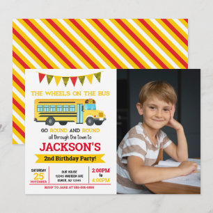 Invitation photo d'anniversaire de bus scolaire
