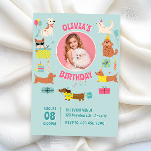 Invitation Photo d'anniversaire de chiens mignons colorés