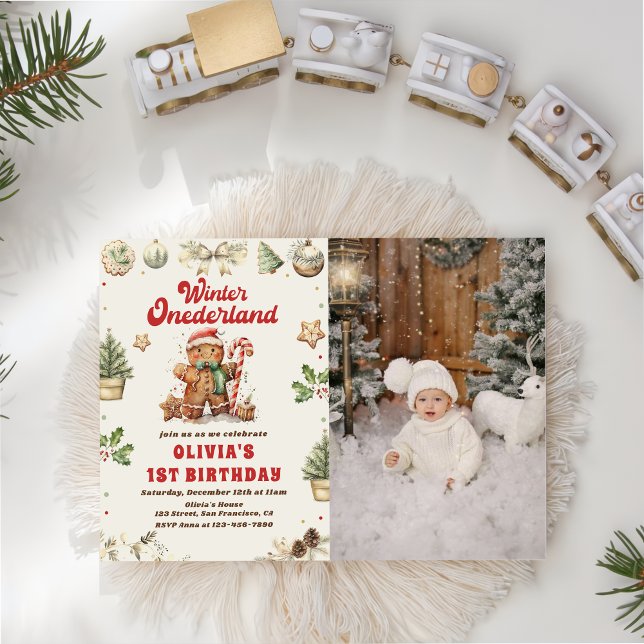 Invitation Photo d'anniversaire de cookie de Noël Winter Oned (Créateur téléchargé)