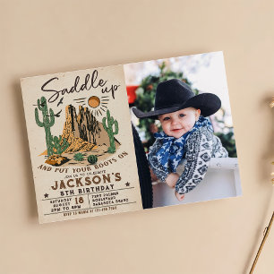 Invitation Photo d'anniversaire de cow-boy de rodéo western S