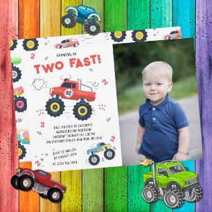 Invitation Photo d'anniversaire de Deux Camions Monstres Rapi