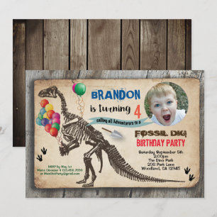 Invitation photo d'anniversaire de Dinosaur à creu