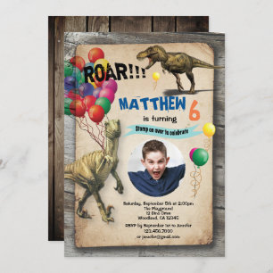 Invitation photo d'anniversaire de Dinosaur rustiq