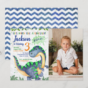 Invitation photo d'anniversaire de dinosaure pour 