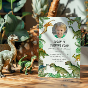 Invitation Photo d'anniversaire de fête de dinosaures