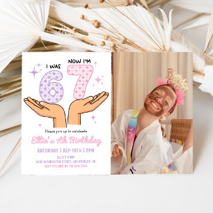 Invitation Photo d'anniversaire de fille six sept ans