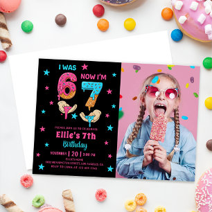 Invitation Photo d'anniversaire de fille six sept ans