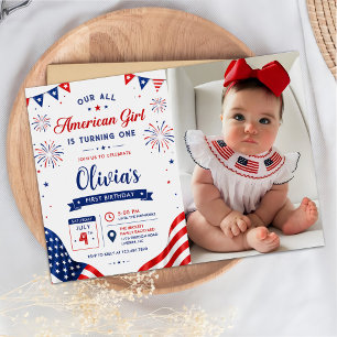 Invitation Photo d'anniversaire de fille tout américaine 4 ju