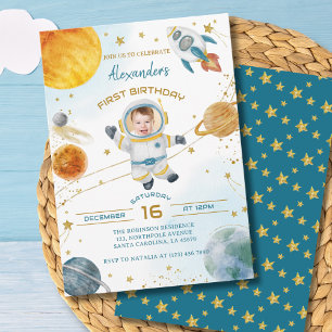Invitation Photo d'anniversaire de garçon astronaute Espace 1