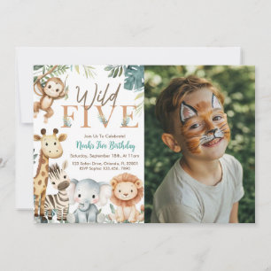 Invitation Photo d'anniversaire de garçon avec cinq animaux s
