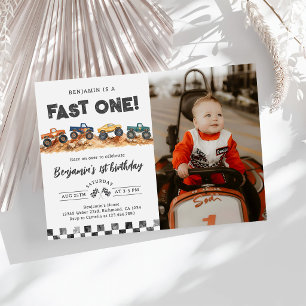Invitation Photo d'anniversaire de garçon Monster Truck 1er a