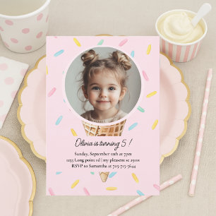Invitation Photo d'anniversaire de glace rose pastel