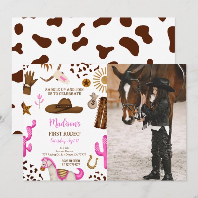Invitation photo d'anniversaire de la cow-girl mod (Devant / Derrière)