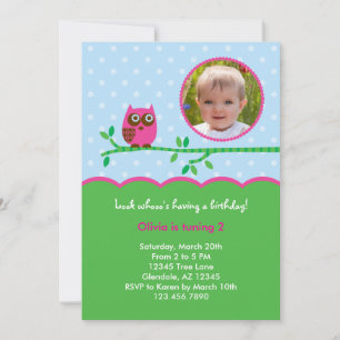 Invitation photo d'anniversaire de la fille Owl