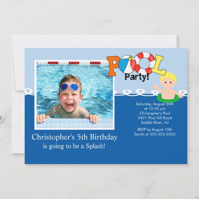 INVITATION PHOTO D'ANNIVERSAIRE DE LA PISCINE D'ÉTÉ (Devant)