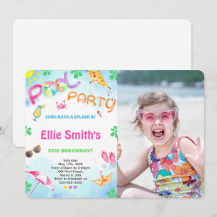 Invitation photo d'anniversaire de la piscine pour