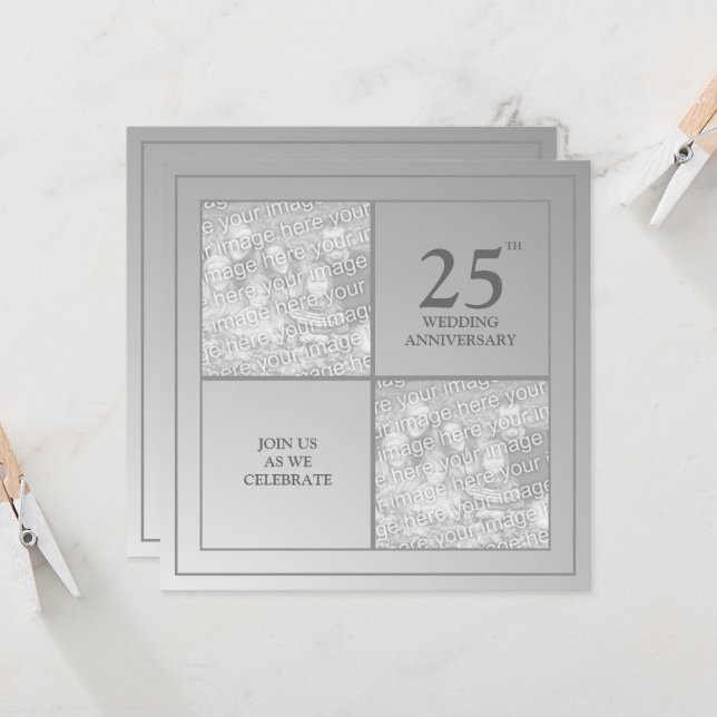 Invitation Photo d'anniversaire de mariage argent Passé & Pré (Devant/Arrière en situation)