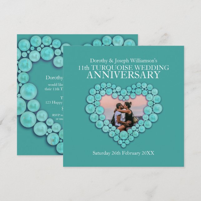 Invitation Photo d'anniversaire de mariage de 11 ans en turqu (Devant / Derrière)