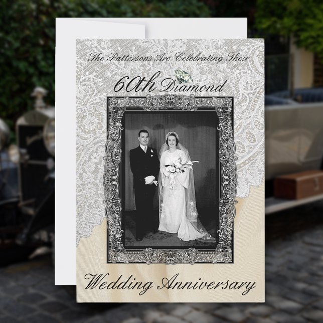 Invitation Photo d'anniversaire de mariage de 60 ans en diama (Créateur téléchargé)