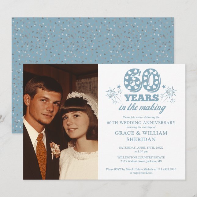 Invitation Photo d'anniversaire de mariage de 60 ans en prépa (Devant / Derrière)