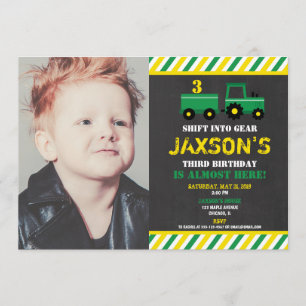 Invitation Photo d'anniversaire de naissance du Tracteur vert
