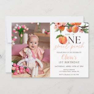 Invitation Photo d'anniversaire de One Sweet Peach 1 an
