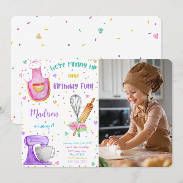 Invitation photo d'anniversaire de pâtisserie (Devant / Derrière)