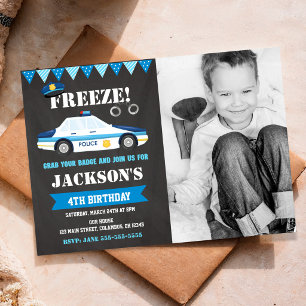 Invitation photo d'anniversaire de police voiture 