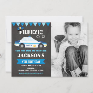 Invitation photo d'anniversaire de police voiture 