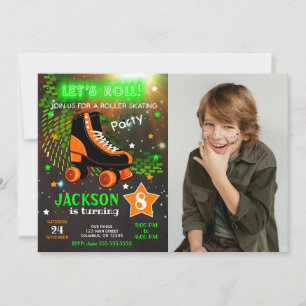 Invitation Photo d'anniversaire de roller skating Neon Boy 