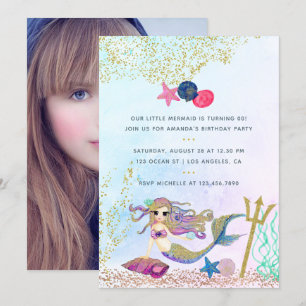 Invitation photo d'anniversaire de sirène à l'aqua