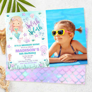 Invitation Photo d'anniversaire de sirène sous la mer Fête à