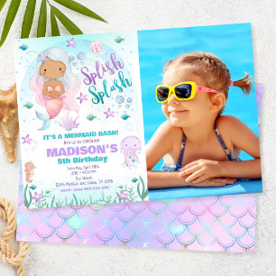 Invitation Photo d'anniversaire de sirène sous la mer Piscine