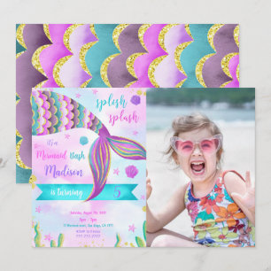 Invitation photo d'anniversaire de sirène Splash S