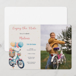 Invitation Photo d'anniversaire de vélo rose et bleu