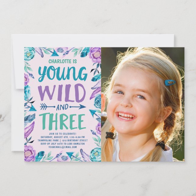 Invitation Photo d'anniversaire de Young Wild & Three Boho (Devant)