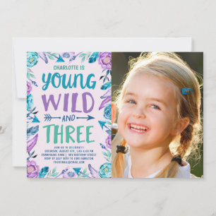 Invitation Photo d'anniversaire de Young Wild & Three Boho