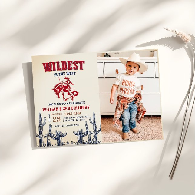 Invitation Photo d'anniversaire des 3 ans de Cowboy Wildest I (Créateur téléchargé)