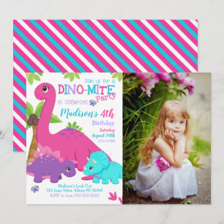 Invitation photo d'anniversaire dinosaure fille Fê