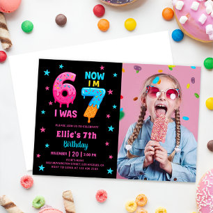 Invitation photo d'anniversaire Donut Six Seven Gi