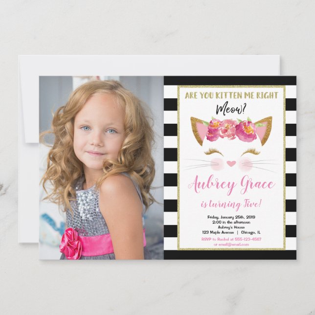 Invitation Photo d'anniversaire du chaton kitten kitten noir  (Devant)